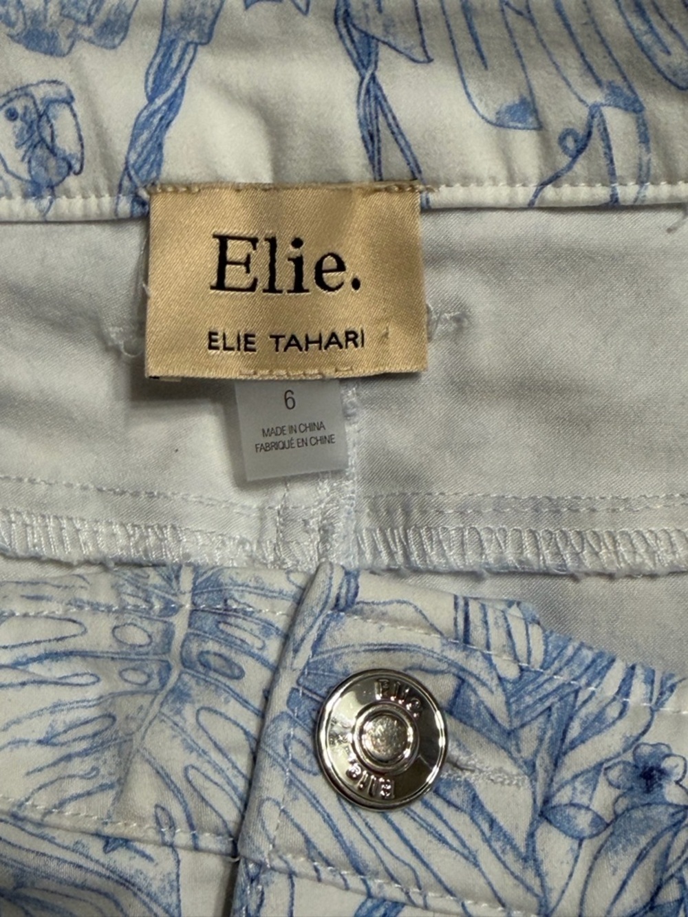 Elie Tahari Blue White Toucan Leaf Pants Size 6 - Picture 4 of 8